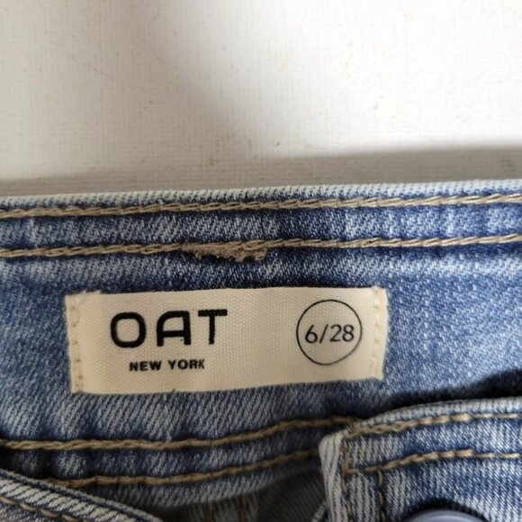 NEW Oat New York High Rise Wide Leg Jeans Size 6/28 Raw Hem Light/Med Wash - Picture 4 of 10